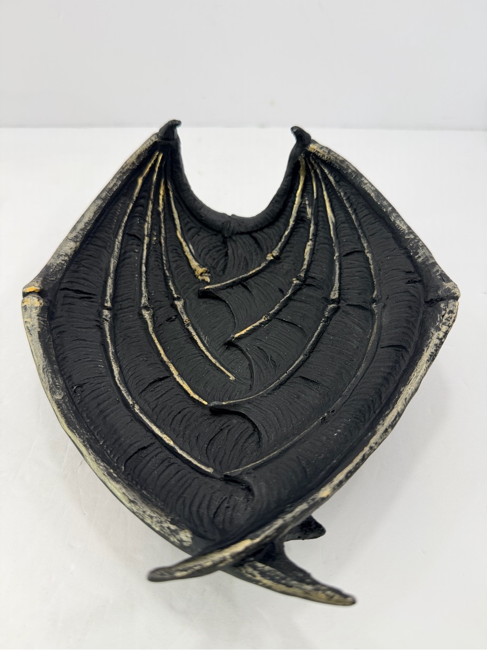 Ashland Gothic Black Bat Wing Resin Decorative Tray Catch-all Halloween Bowl 8"